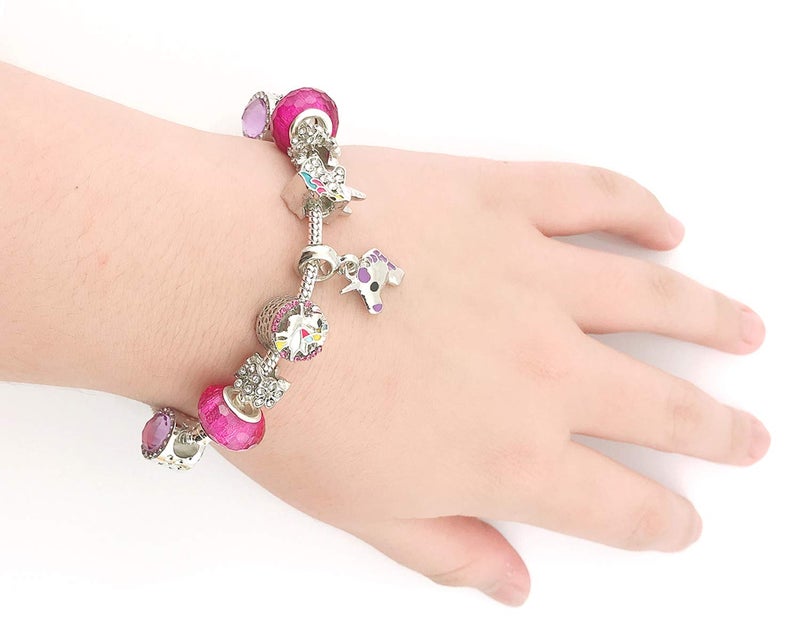 MUERDOU Mother Charms Bracelet for Women Murano Glass Beads Butterfly Flower Charms Amethyst Bracelets (Unicorn charm bracelet) - Image 5